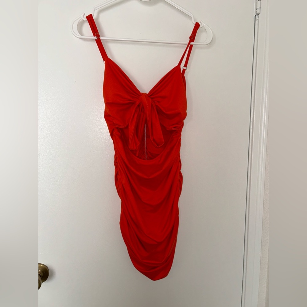 SHEIN orange rouched bodycon mini dress